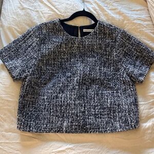 Abercrombie & Fitch Black and White Textured Short-Sleeve Knit Top